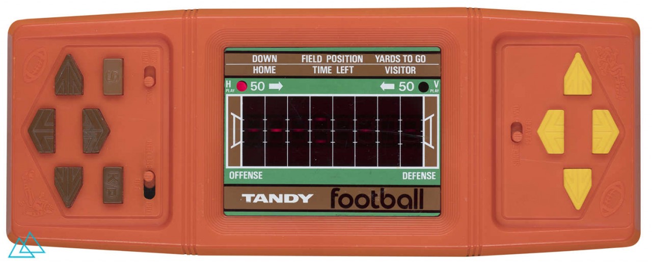 Top view on dedicated video game handheld console Tandy Electronic Football